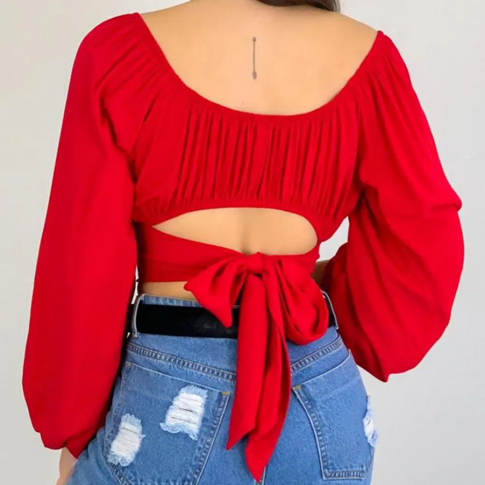 Lantern Sleeve Women Blouse Sexy Club Party Off Shoulder Puff Long Sleeve Crop Tops Summer Tube Tops Wrap Chest Short Tees