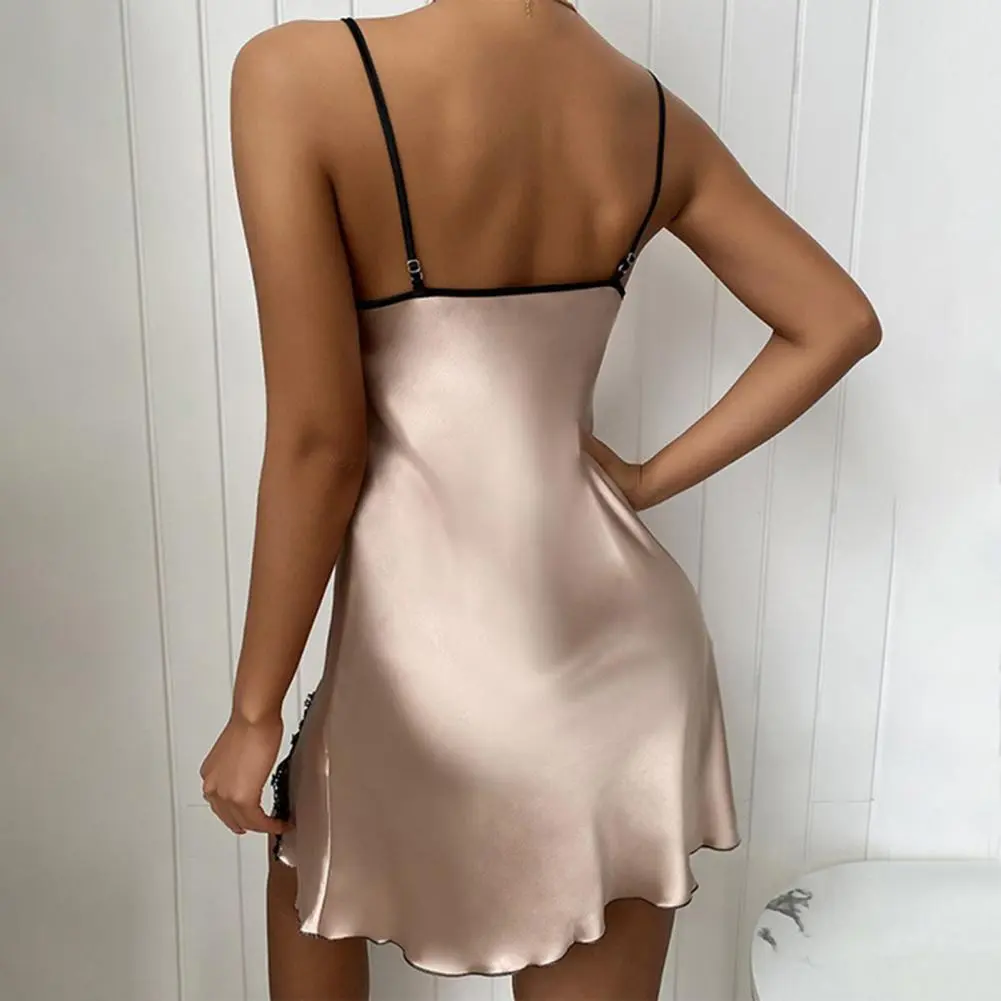 Summer Women's Pajamas Deep V Sexy Sleeveless Pajamas Women's Lace Side Slightly Sling Straps Solid Color  Nightdress Pajamas