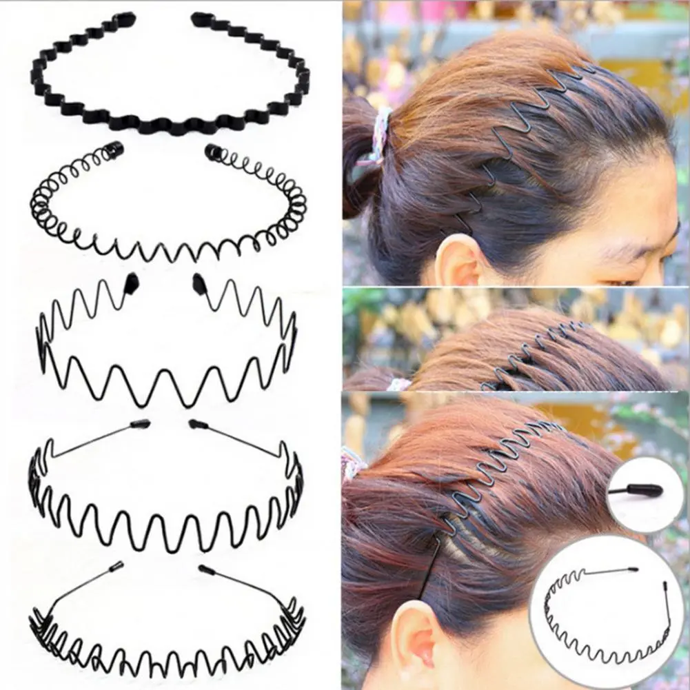 1/2Pcs Men Headband Metal Iron Headband Women Unisex Wave Hair Head Hoop Band Korean Fashion Sport Hairband Hair Accessories