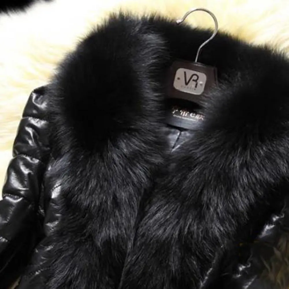 5XL Faux Fur Collar Leather Women Coat Oversized Fleece Faux Fur Winter Coat Luxury Faux Rabbit Fur Jackets manteau femme hiver