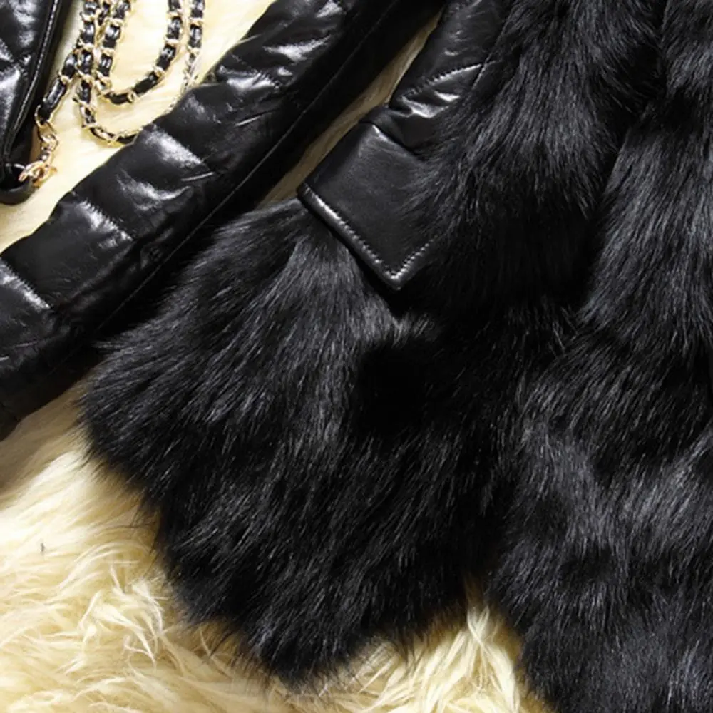 5XL Faux Fur Collar Leather Women Coat Oversized Fleece Faux Fur Winter Coat Luxury Faux Rabbit Fur Jackets manteau femme hiver