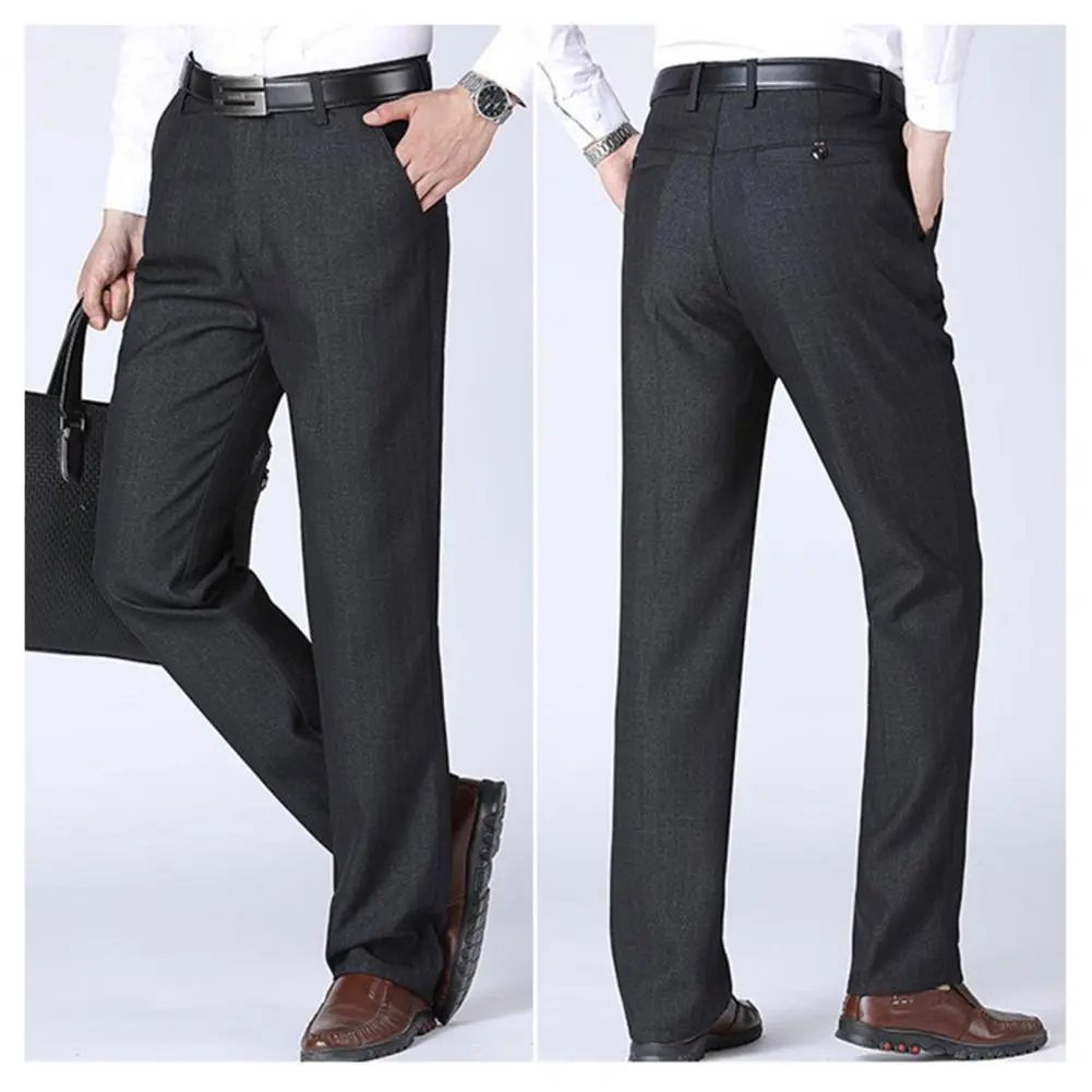 2025 Men Suit Pants High Waist Zipper Button Fly Pockets Men Pants Spring Autumn Male Formal Straight Leg Business Trousers