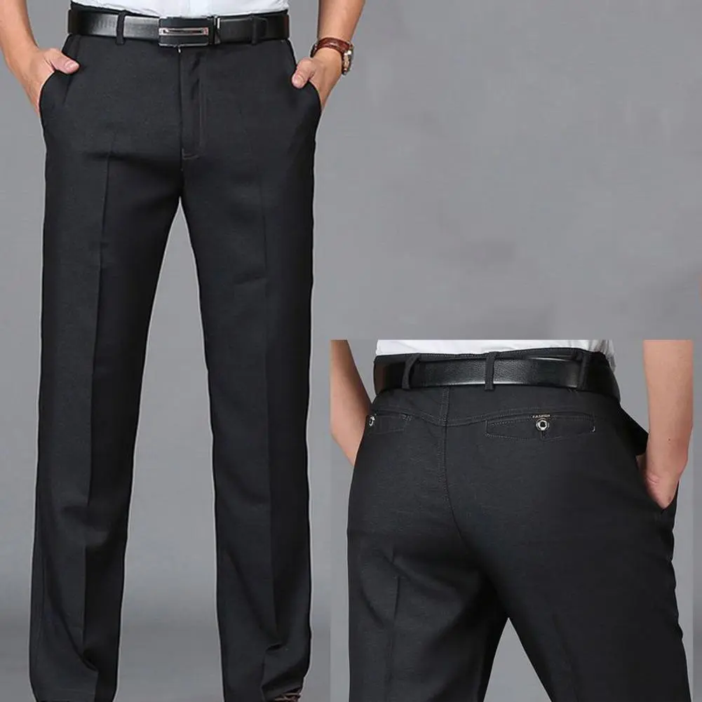 2025 Men Suit Pants High Waist Zipper Button Fly Pockets Men Pants Spring Autumn Male Formal Straight Leg Business Trousers