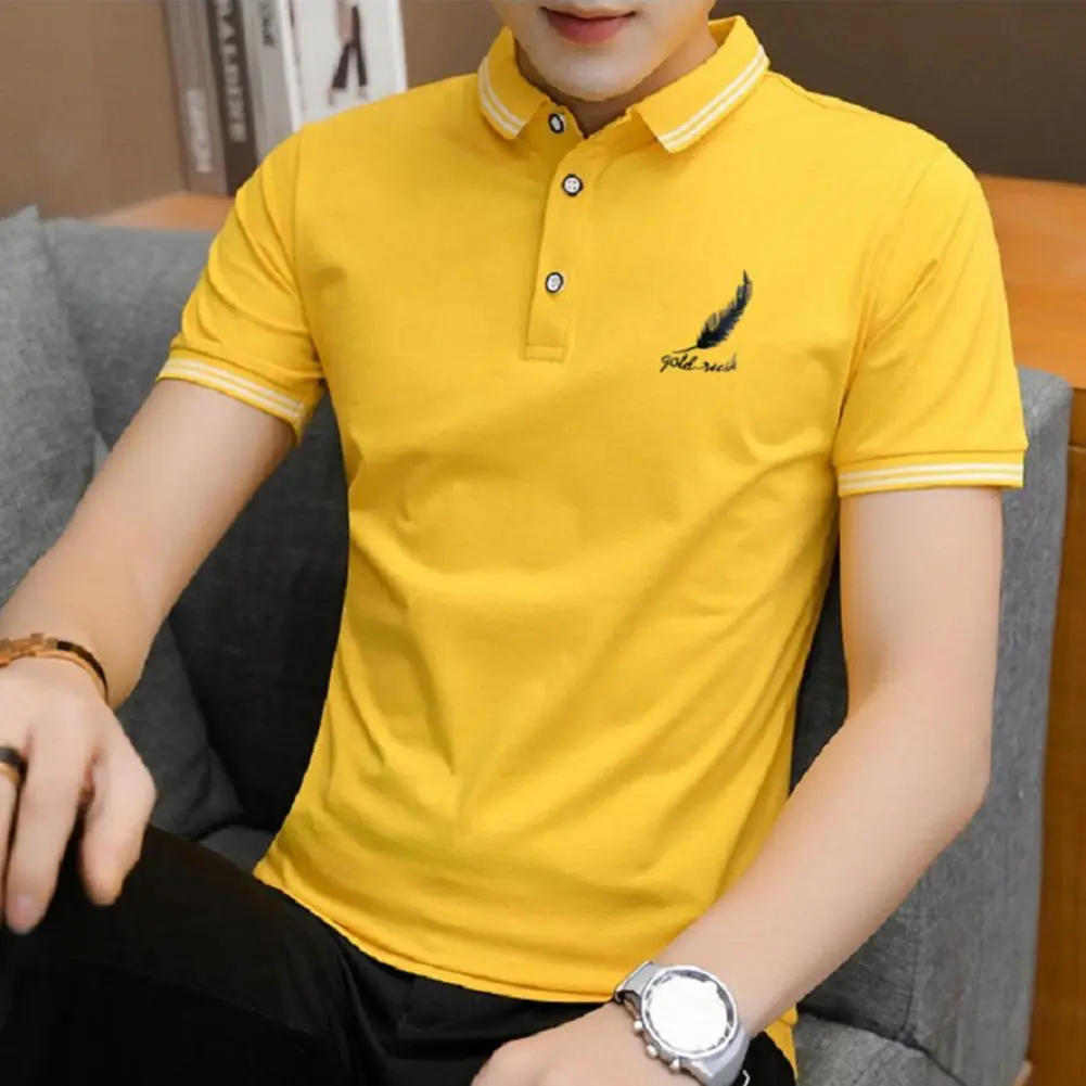 Men Shirt Buttons Turn down Collar Short Sleeves Feather Print Business Shirts Formal Slim Fit Summer Tops Male Clothes