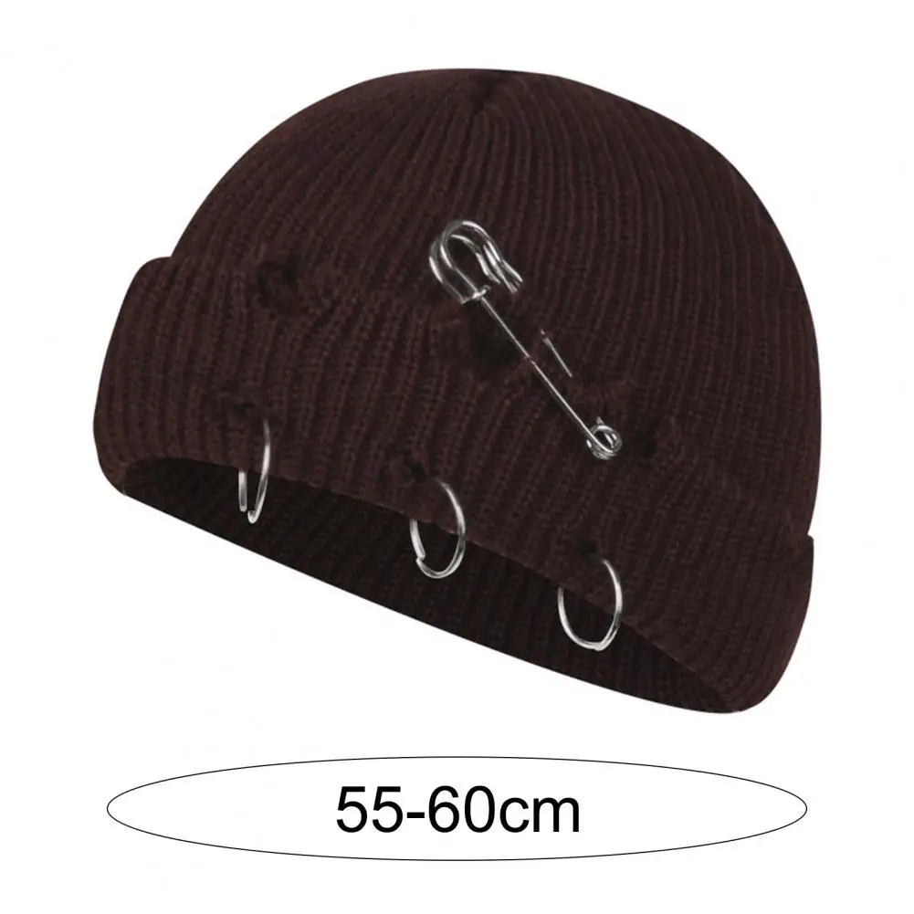 Ripped Flanging Metal Ring Woolen Yarn Hat Winter Hats for Unisex New Beanies Knitted Beanie Girls Knitting Skull Cap Casual Cap