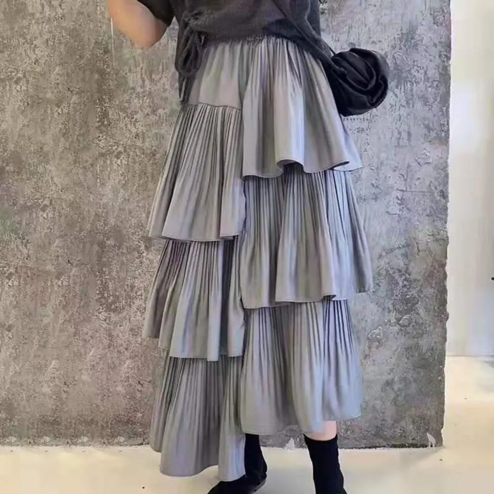 Korean Fashion Irregular Hem Pleated Skirt Harajuku High Waist Maxi Long Tulle Skirts Ruffle Pleated Cake Maxi Skirt Long Skirts