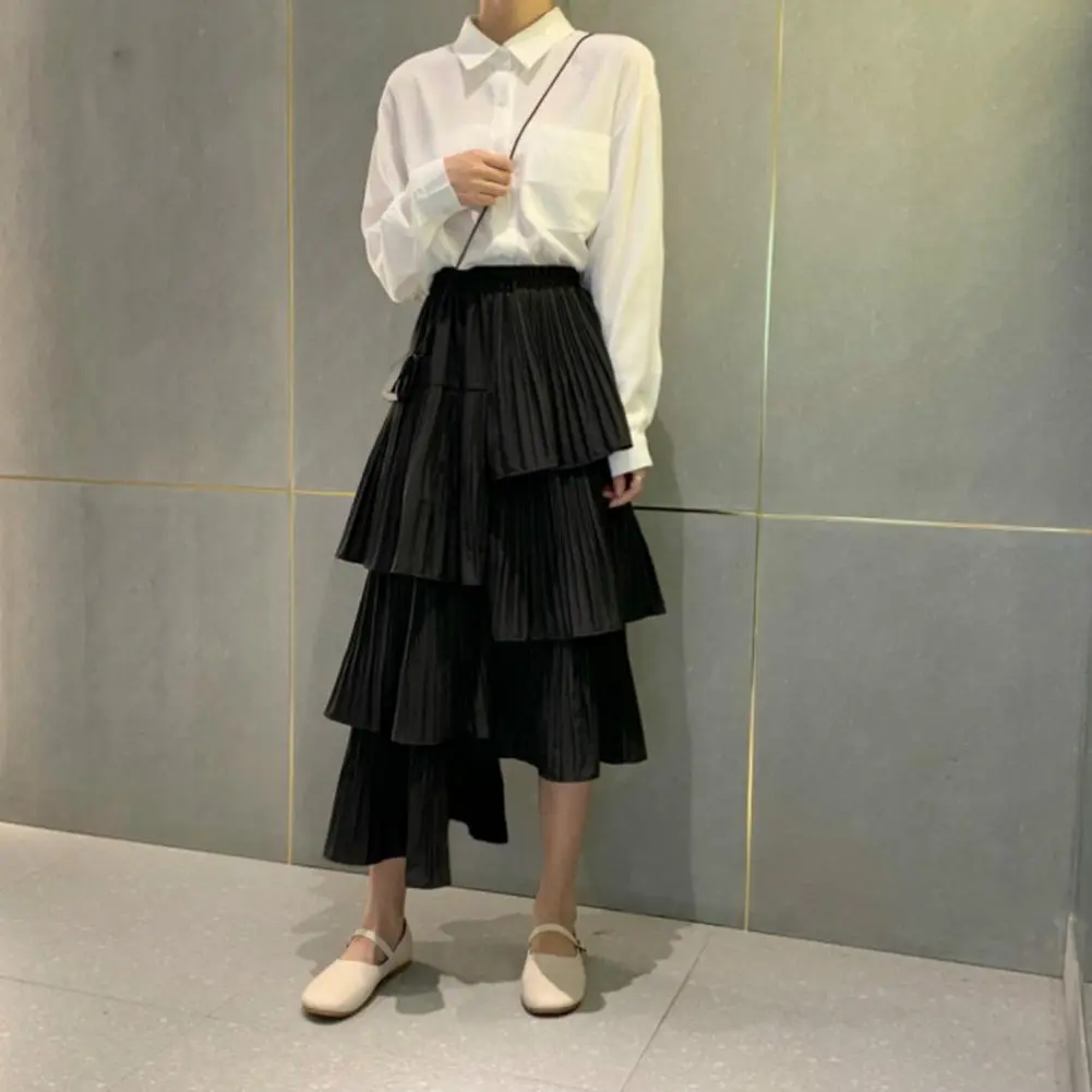 Korean Fashion Irregular Hem Pleated Skirt Harajuku High Waist Maxi Long Tulle Skirts Ruffle Pleated Cake Maxi Skirt Long Skirts