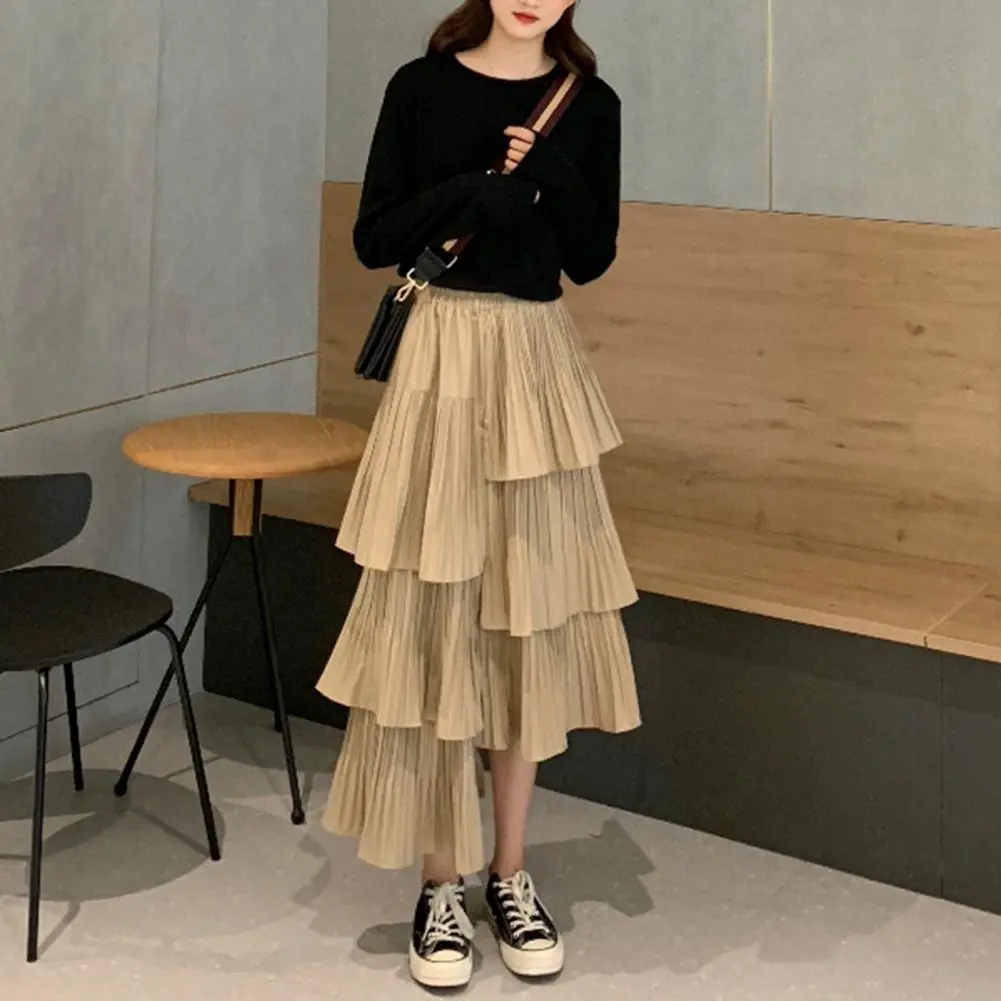 Korean Fashion Irregular Hem Pleated Skirt Harajuku High Waist Maxi Long Tulle Skirts Ruffle Pleated Cake Maxi Skirt Long Skirts