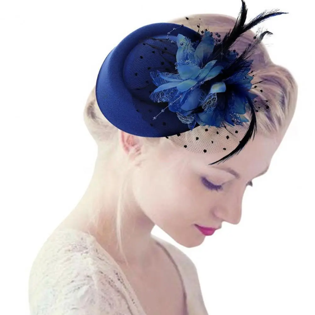 Flower Faux Woolen Fascinator Hat Elegant Artificial Feather Mesh Cocktail Headwear Wedding Bridal Cocktail Headwear Fasciantor