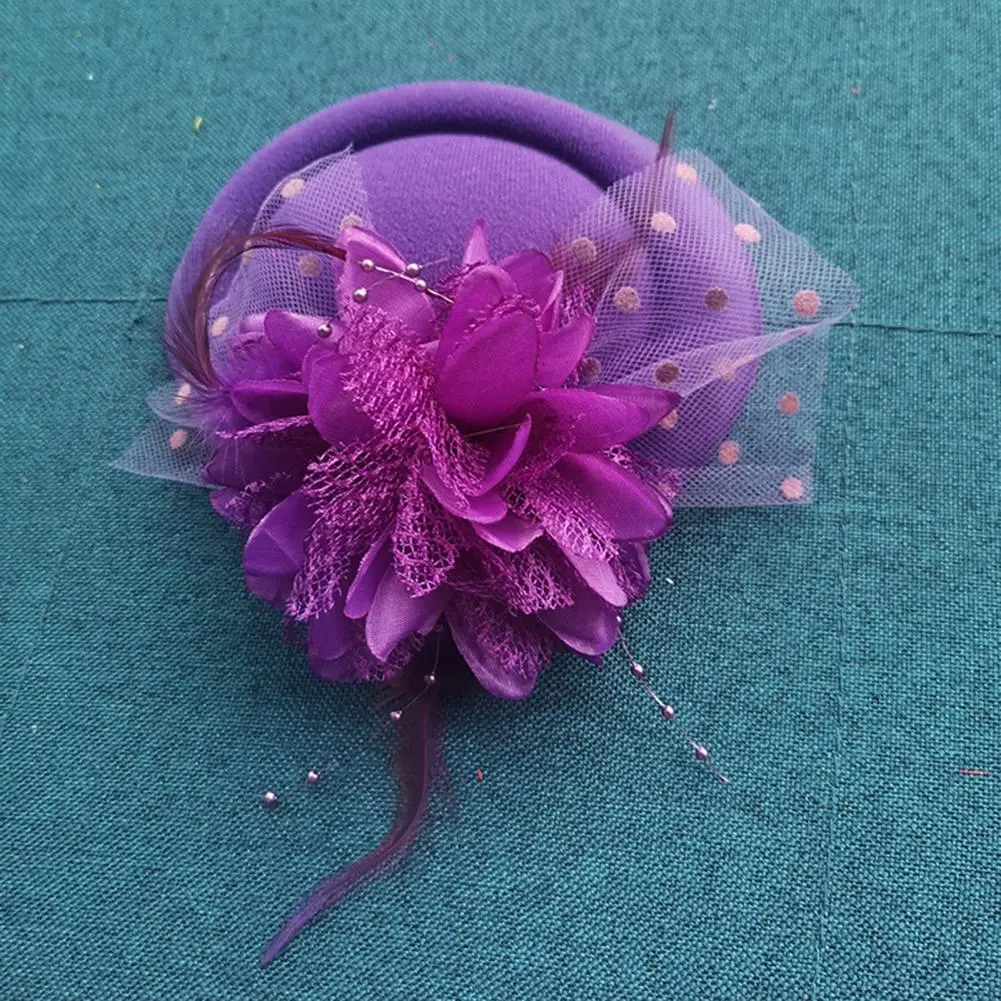 Flower Faux Woolen Fascinator Hat Elegant Artificial Feather Mesh Cocktail Headwear Wedding Bridal Cocktail Headwear Fasciantor