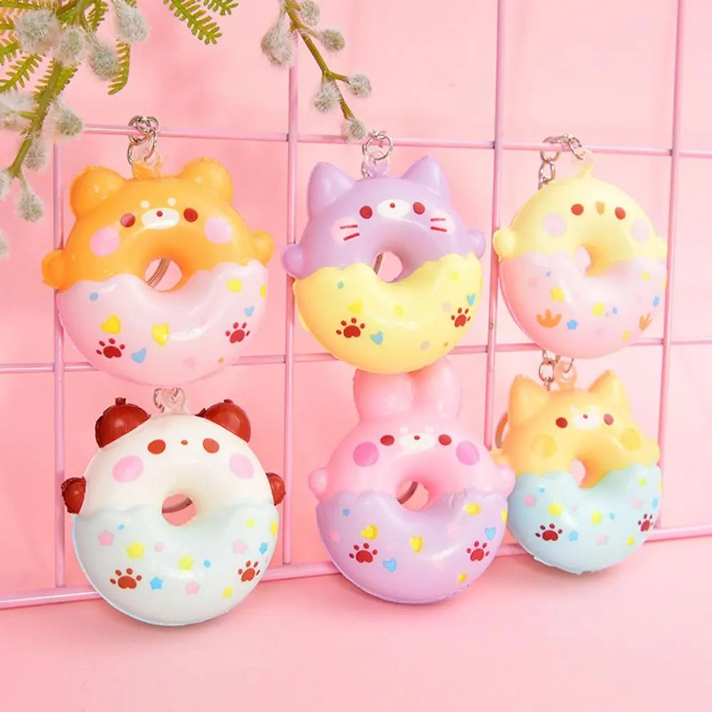 Cartoon Donut Bear Keychain Doughnut Squeeze Keyring Bag Pendant Couple Car Keyholder Bag Charm Donut Key Chain Girls Favors