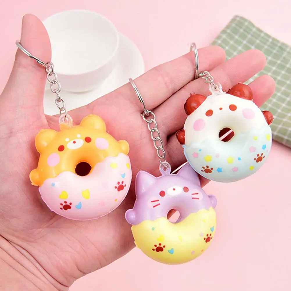 Cartoon Donut Bear Keychain Doughnut Squeeze Keyring Bag Pendant Couple Car Keyholder Bag Charm Donut Key Chain Girls Favors