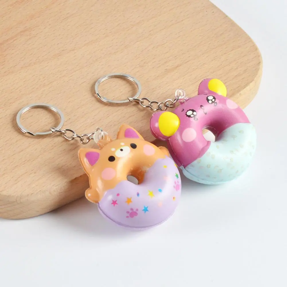Cartoon Donut Bear Keychain Doughnut Squeeze Keyring Bag Pendant Couple Car Keyholder Bag Charm Donut Key Chain Girls Favors
