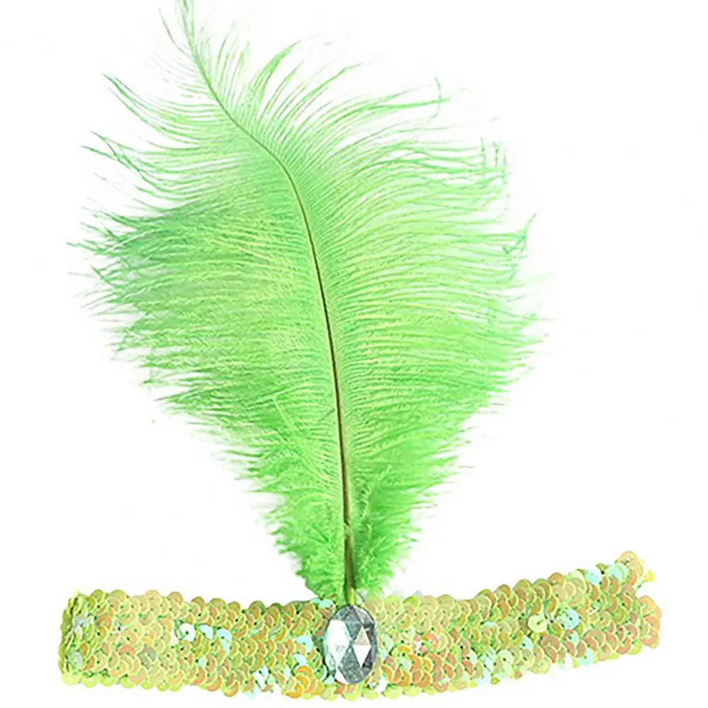 Halloween Feather Hairband Rhinestone Sequins Ostrich Feather Hair Hoop Cosplay Indian Feather Headwear Feather Headdress