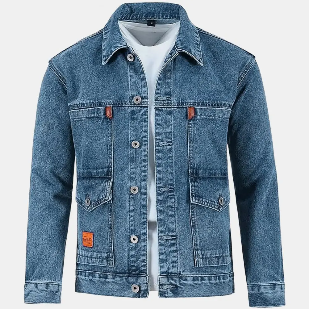 Men Jeans Jacket Oversize Slim Fit Inside Pockets Men Jeans Outwear Casual Hip Hop Loose Single-breasted Men Denim Coat Cardigan