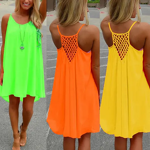 2016 Summer Fshion  2016 Hot New Sexy Women's Summer Casual Sleeveless Strap Backless Beach Dress for Evening Party
