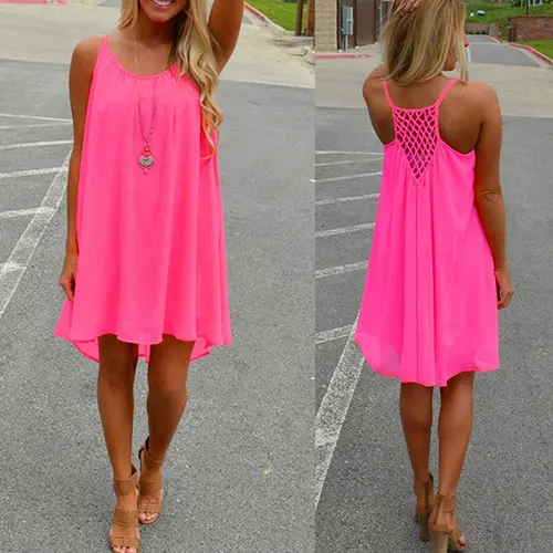 2016 Summer Fshion  2016 Hot New Sexy Women's Summer Casual Sleeveless Strap Backless Beach Dress for Evening Party