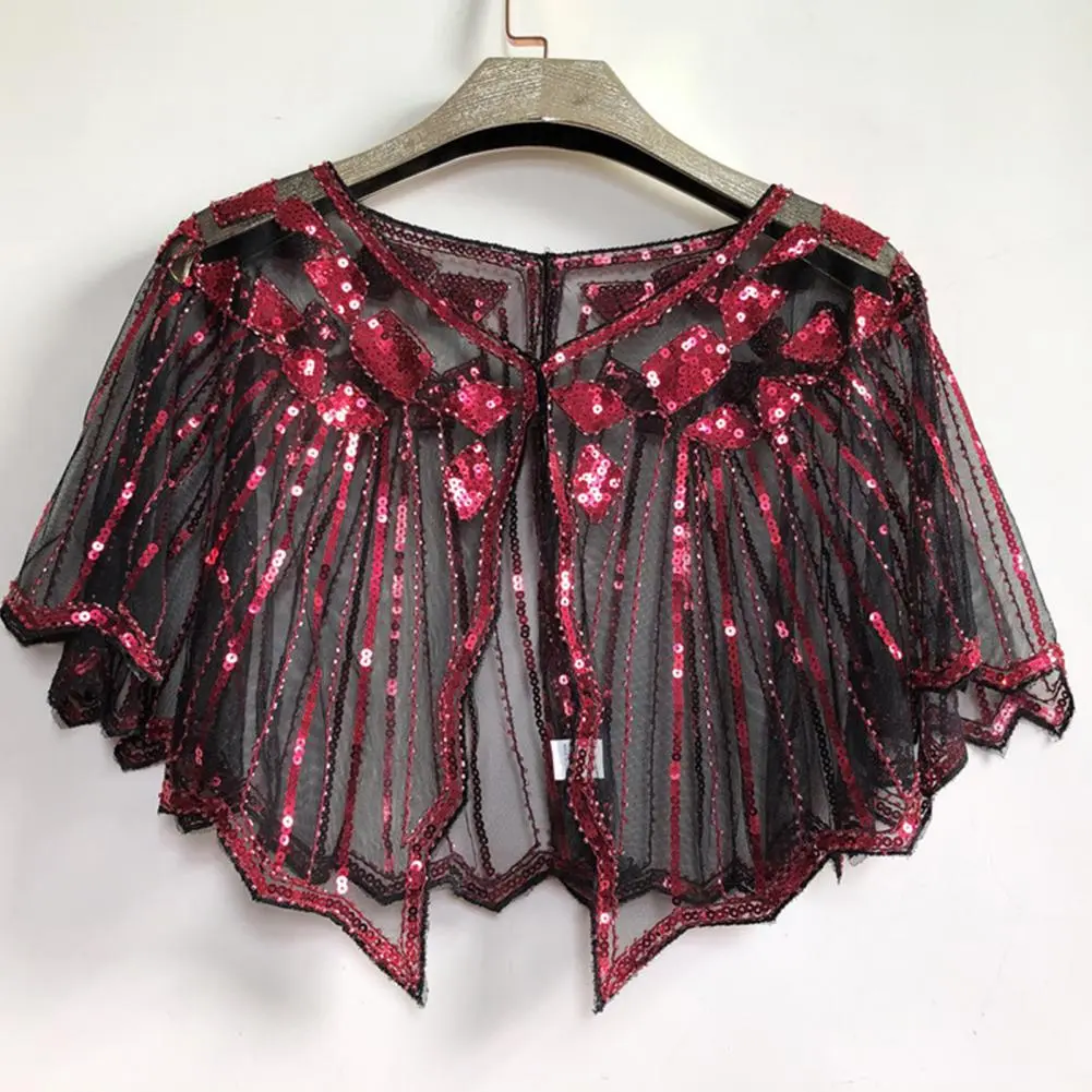 Crochet Lace Women Cape All-match Mesh Summer Beaded Sequin Shrug Flapper Dress Shawl Beaded Sequin Flapper Wedding Shawl Wraps
