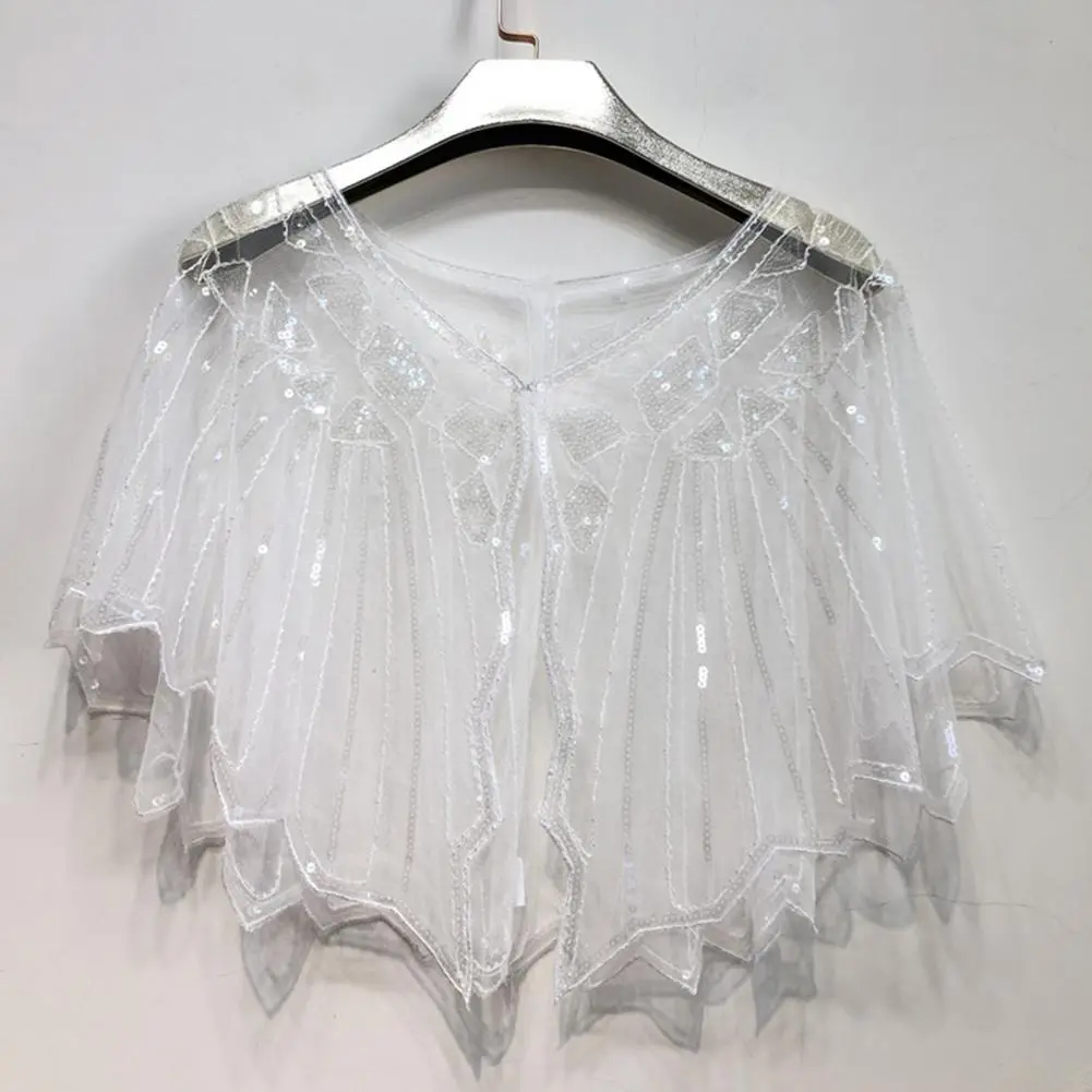 Crochet Lace Women Cape All-match Mesh Summer Beaded Sequin Shrug Flapper Dress Shawl Beaded Sequin Flapper Wedding Shawl Wraps