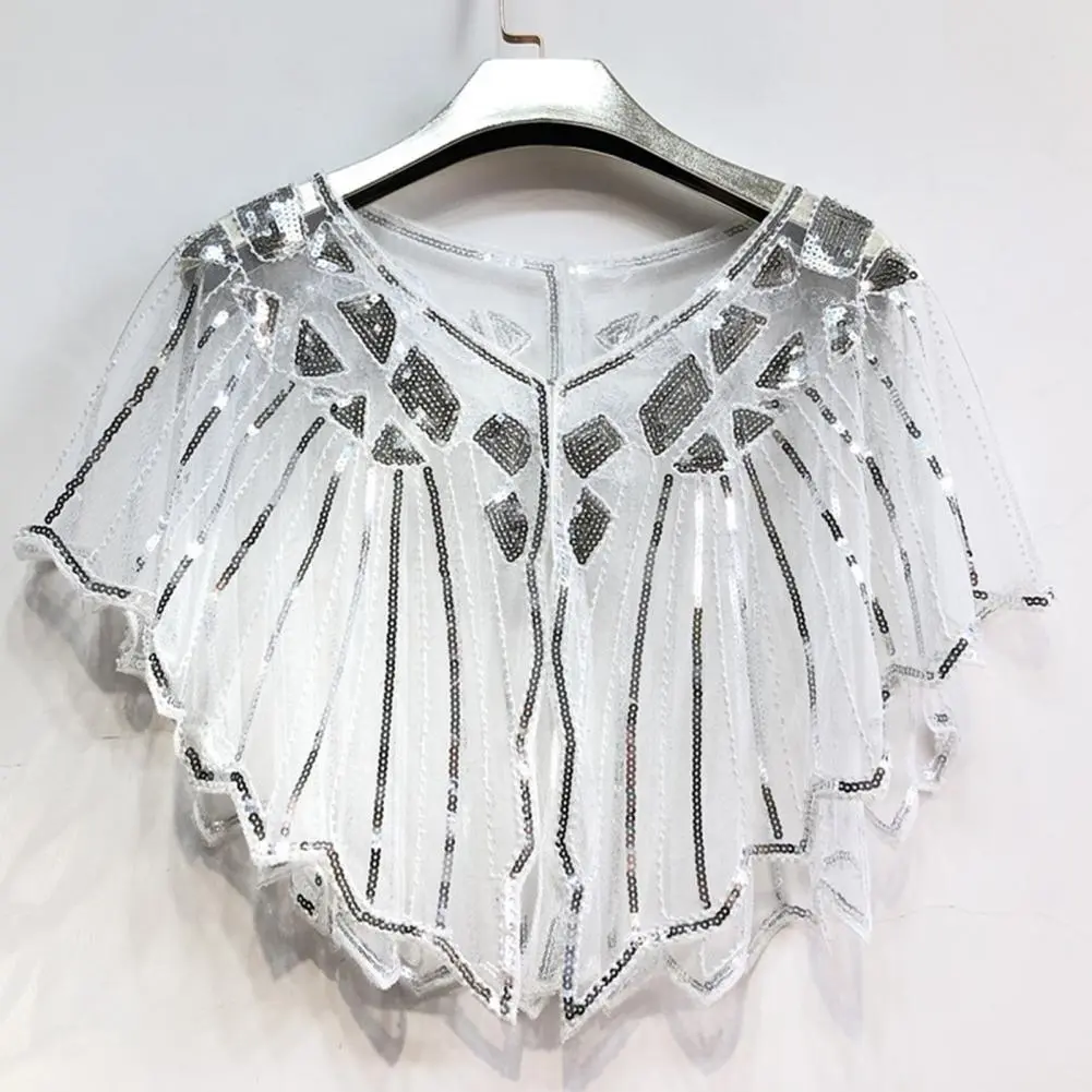 Crochet Lace Women Cape All-match Mesh Summer Beaded Sequin Shrug Flapper Dress Shawl Beaded Sequin Flapper Wedding Shawl Wraps