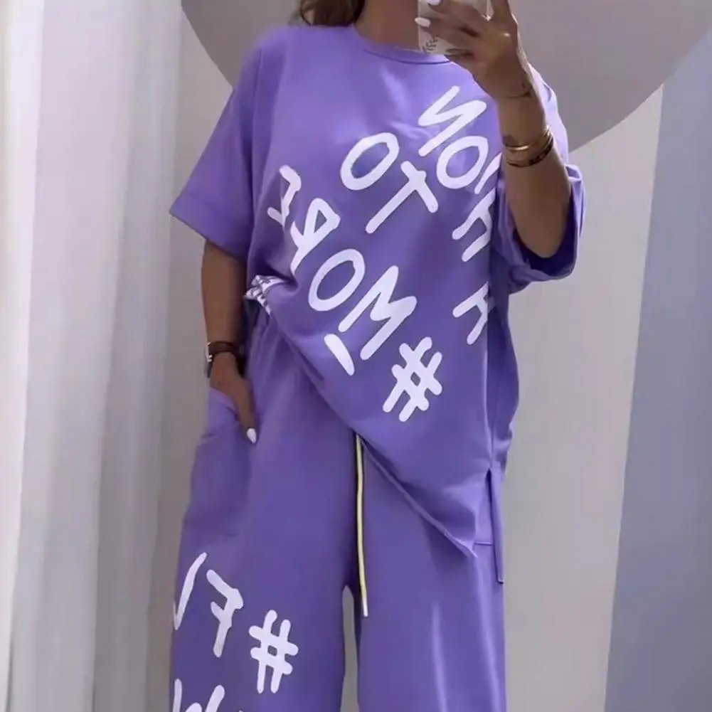Women Summer Outfit Letter Print O-Neck Short Sleeve Casual Tracksuit T-shirt Harem Pants Two-piece Suit Summer Women Tracksuit