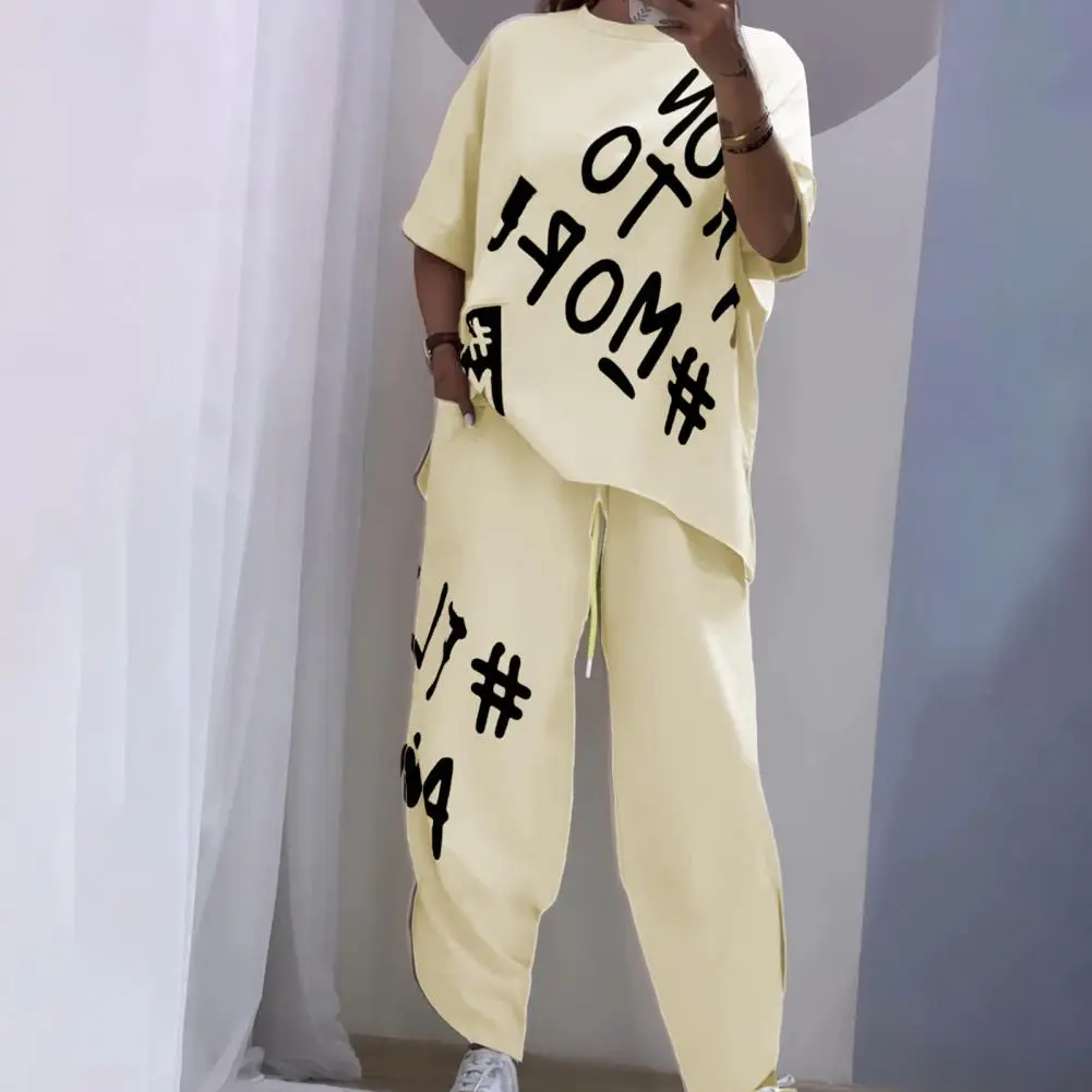 Women Summer Outfit Letter Print O-Neck Short Sleeve Casual Tracksuit T-shirt Harem Pants Two-piece Suit Summer Women Tracksuit