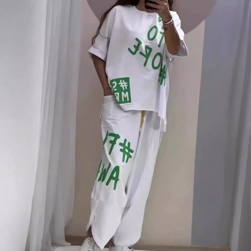 Women Summer Outfit Letter Print O-Neck Short Sleeve Casual Tracksuit T-shirt Harem Pants Two-piece Suit Summer Women Tracksuit