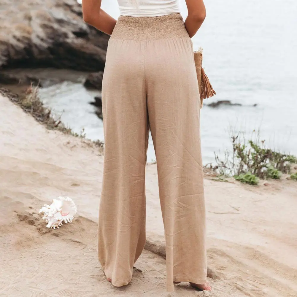 Full Length Baggay Pants Cotton and linen Pants Elastic High Waisted Temperament Summer Solid Color Casual Wide Leg Pants Loose