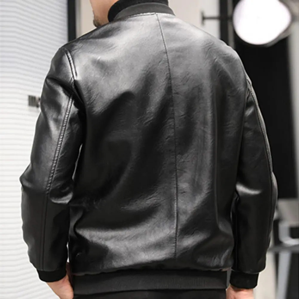 Men Jacket Thickened Warm Pu Leather Bomber Jacket Men Thermal Jacket Men's Stand-up Collar Business Casual Jackets Father Coat