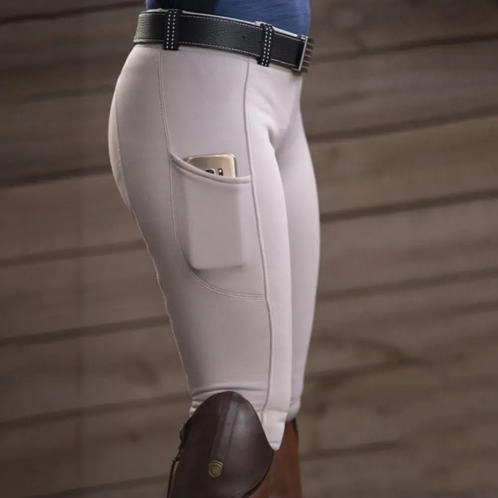 Women Solid Color Pocket Hip Lift Elastic Equestrian Pants Horse Racing Trousers Competition Horse Riding Tights Riding Pants