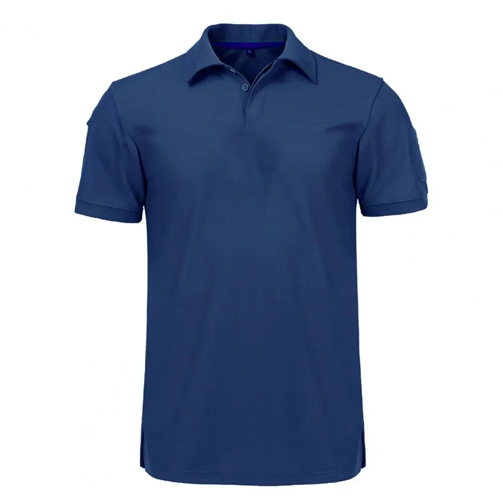 Mens Short Sleeve Sport T Shirts Quick Dry Running T Shirt Military Shirts Casual Lapel Buttons Pullover Fitness Shirt