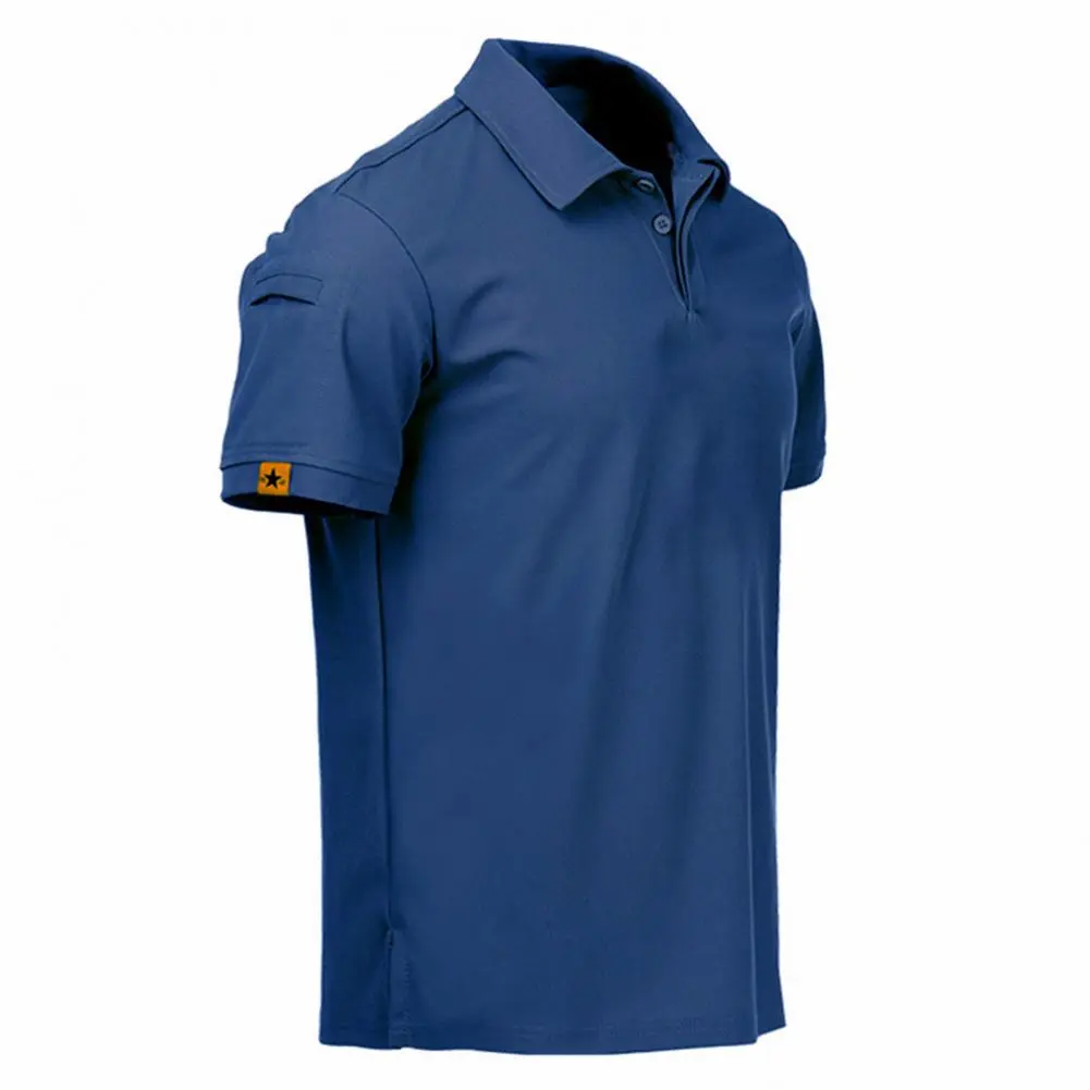 Mens Short Sleeve Sport T Shirts Quick Dry Running T Shirt Military Shirts Casual Lapel Buttons Pullover Fitness Shirt