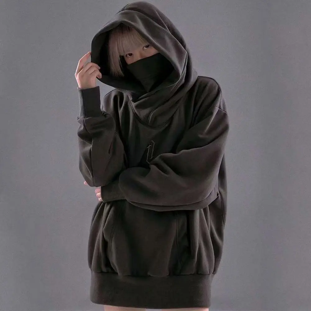 2024 Turtleneck Men Hoodie Thermal Thick Oversized Big Pocket Sweatshirt Hip Hop Warm High Collar High Street Winter Hoody