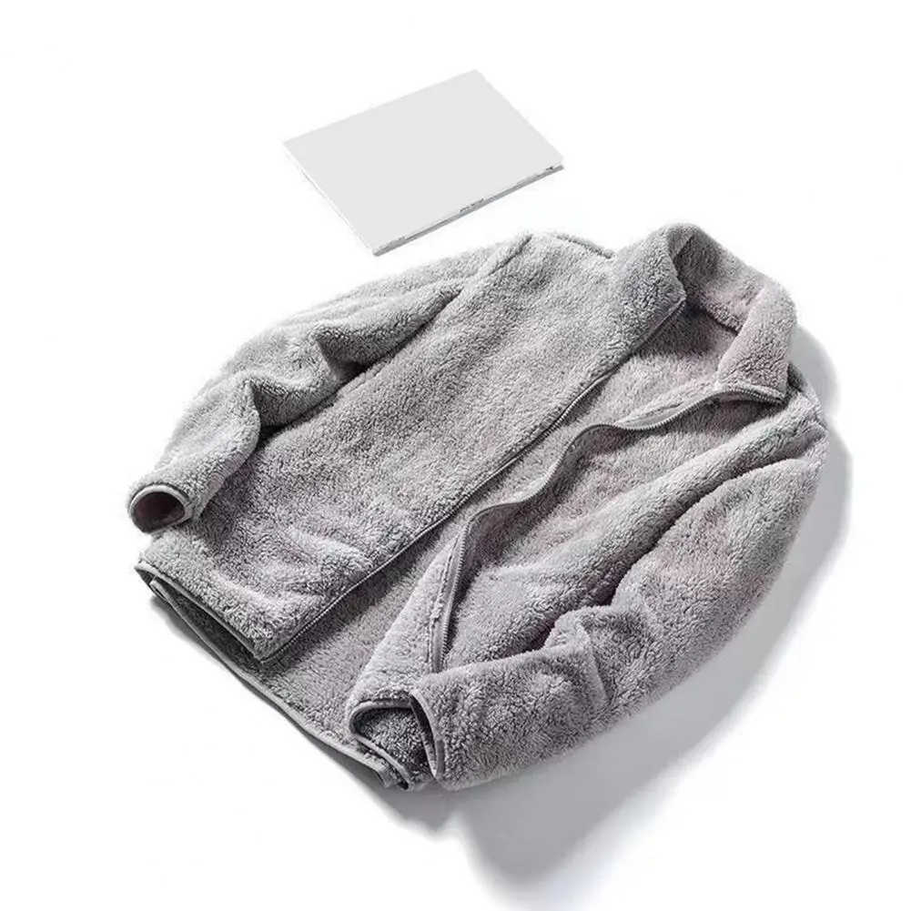 Zip Up Men Hoodie Fleece Jacket Double-sided Faux Fur Jacket Coat Winter Plush Zipper Sweatshirt Outwear Autumn Winter Jacket