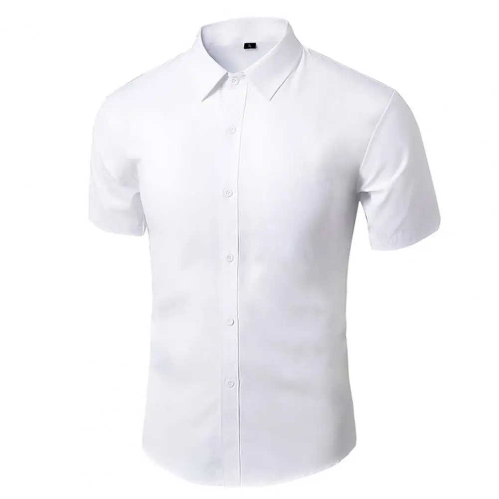 Classic Men's Business Shirt Fashion Solid Color Short Sleeve Shirt Black White Blue Slim Fit Shirt Office Shirts Summer Shirts