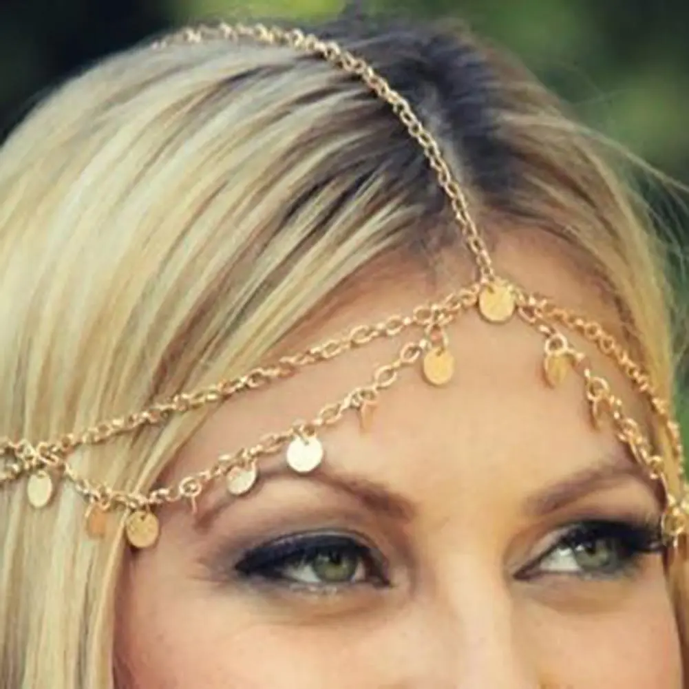 Bohemian Coins Tassel Head Chain Headpieces Sequins Round Drop Hair Band Tribal Headpiece Head Chains Wedding Hairstyles Chain