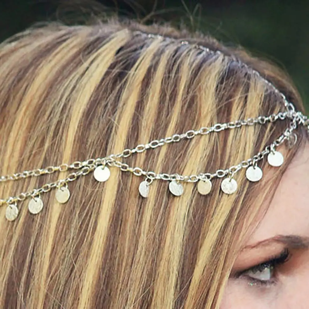 Bohemian Coins Tassel Head Chain Headpieces Sequins Round Drop Hair Band Tribal Headpiece Head Chains Wedding Hairstyles Chain