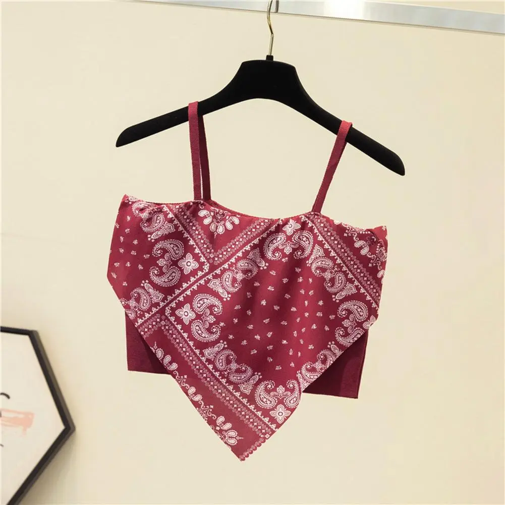 Spaghetti Strap Tank Top Sexy Backless Camisole Printed Blouse Summer Elegant Party Women Camis Korean Style Sexy Short Top