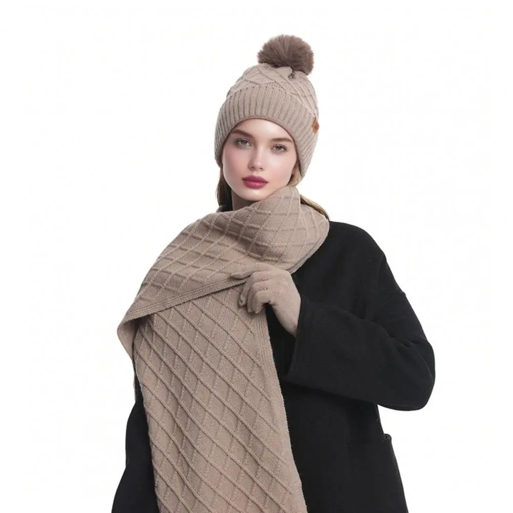 Winter Knit Hat with 3d Patterns Knit Hat with Velvet Lining Cozy Winter Knit Hat with Faux Fur Pom Pom Ball Warm for Outdoor