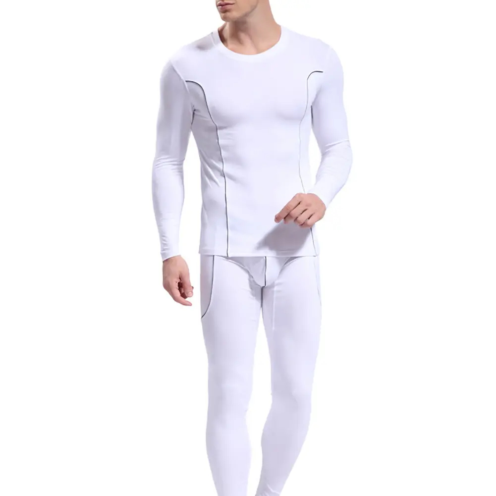 Fashion Men Stripe Pattern Long Sleeve Thermal Underwear Slim Fit Top Pants Set new