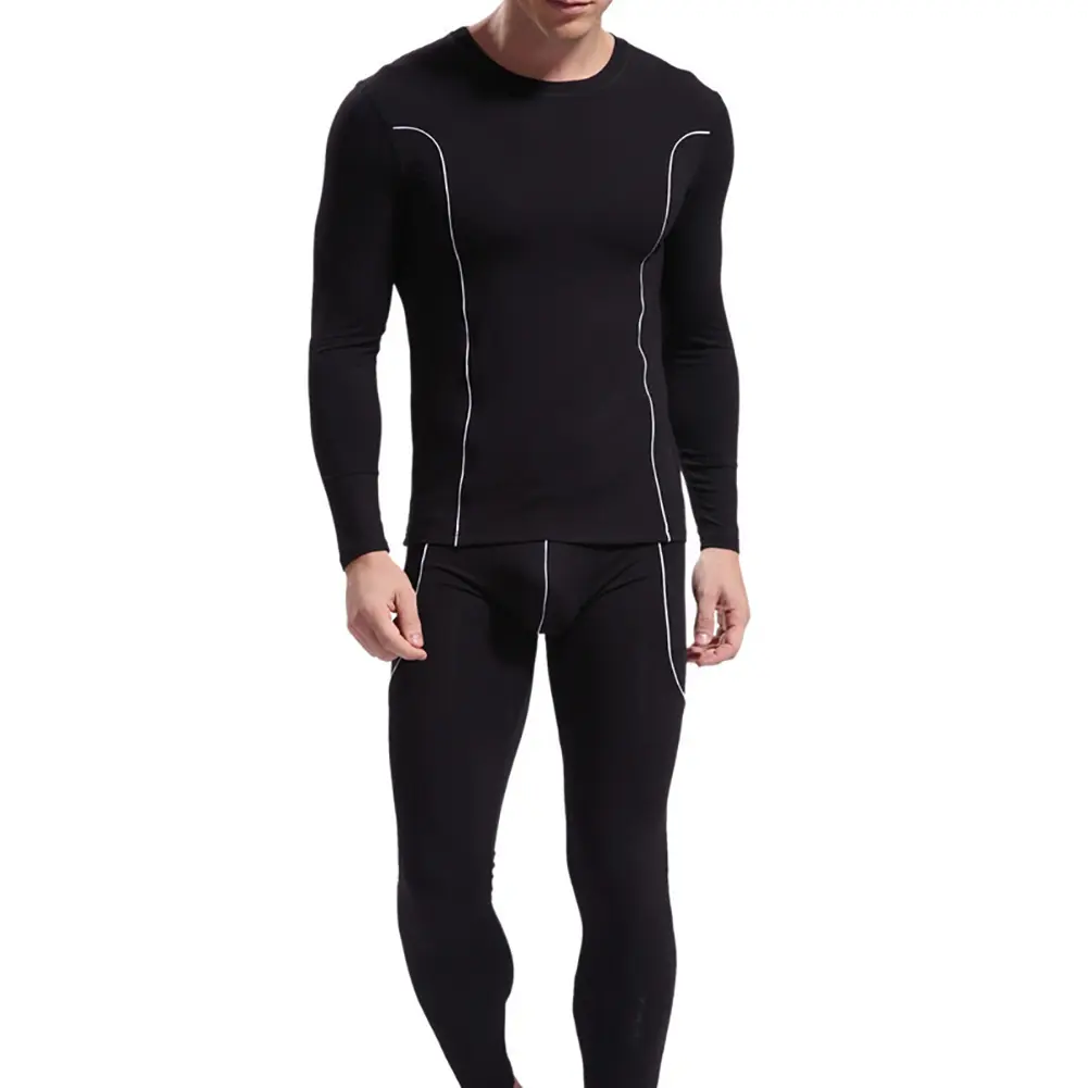 Fashion Men Stripe Pattern Long Sleeve Thermal Underwear Slim Fit Top Pants Set new