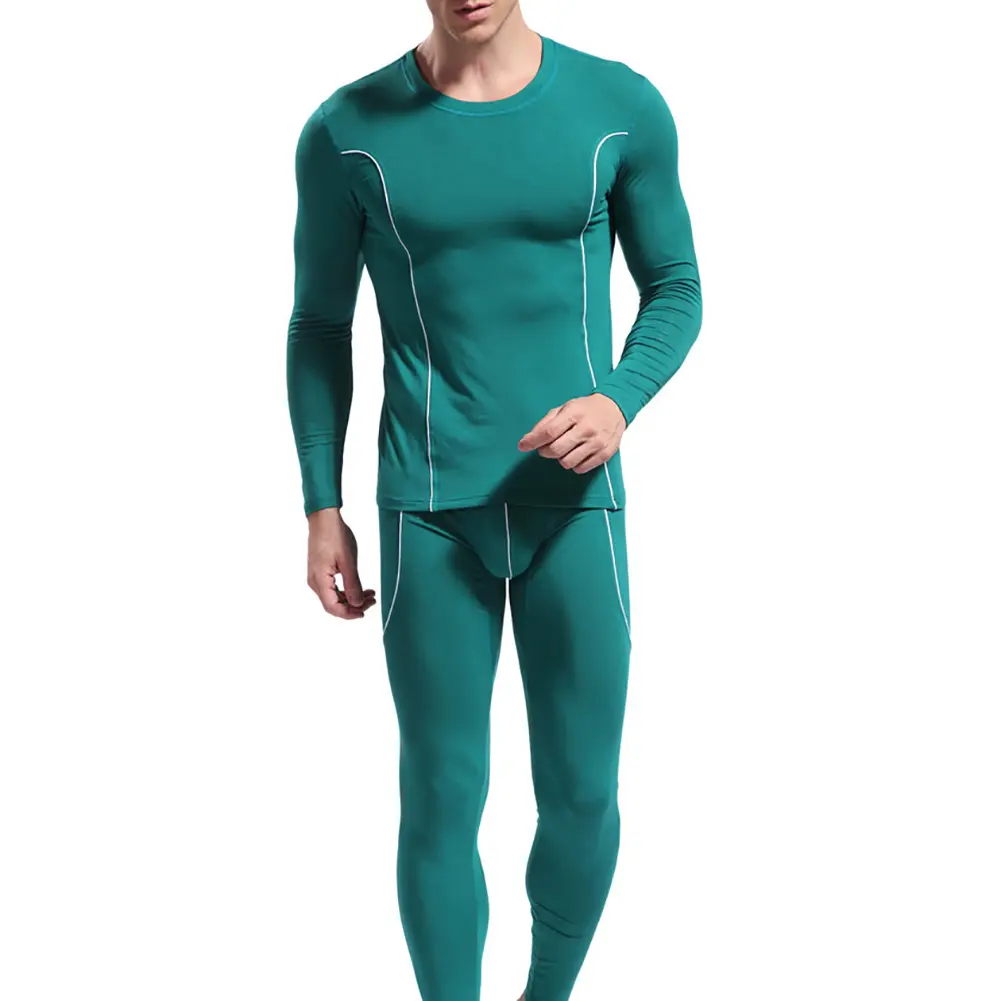 Fashion Men Stripe Pattern Long Sleeve Thermal Underwear Slim Fit Top Pants Set new