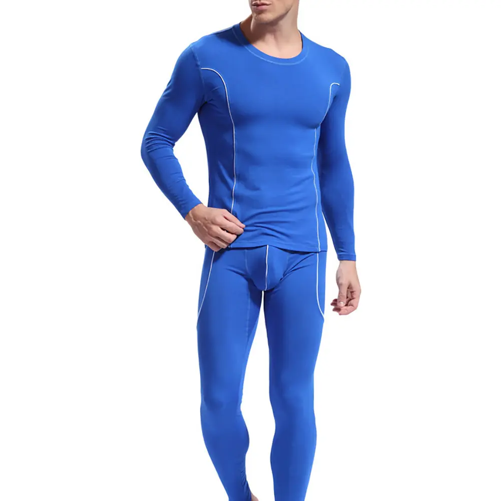 Fashion Men Stripe Pattern Long Sleeve Thermal Underwear Slim Fit Top Pants Set new