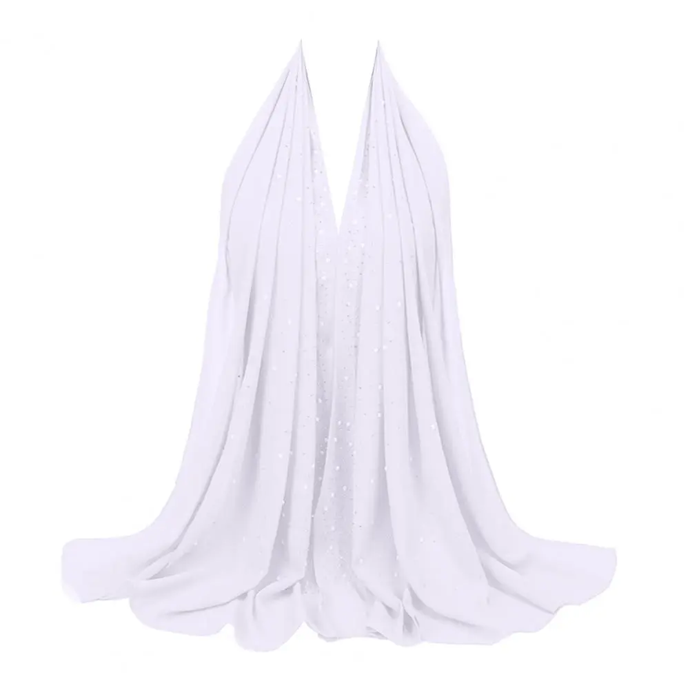 Simple Design Scarf Elegant Imitation Pearl Decor Lightweight Scarf Headwrap for Women Fashionable Solid Color Headscarf
