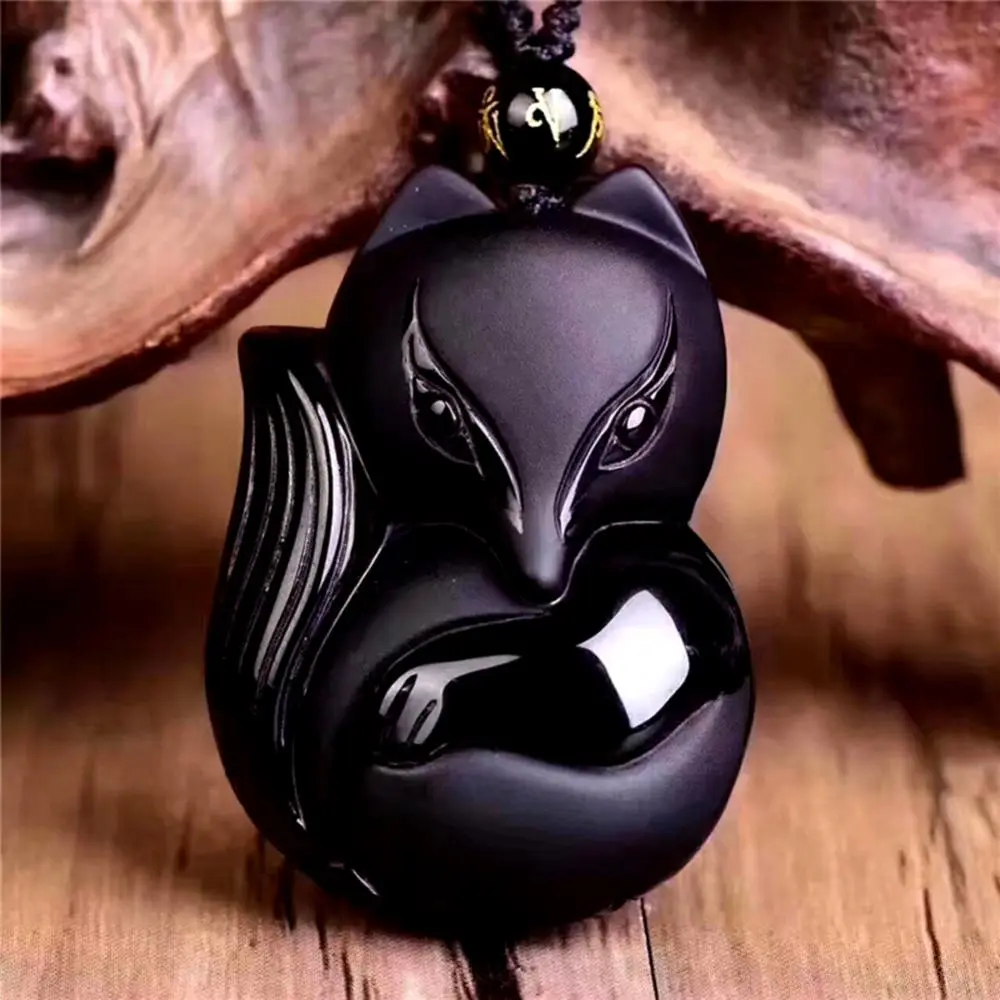 2023 Obsidian Carving Fox Amulet Pendant Bead Chain Necklace Chinese Fashion Charm Necklaces For Woman Men Fashion Jewelry Gift
