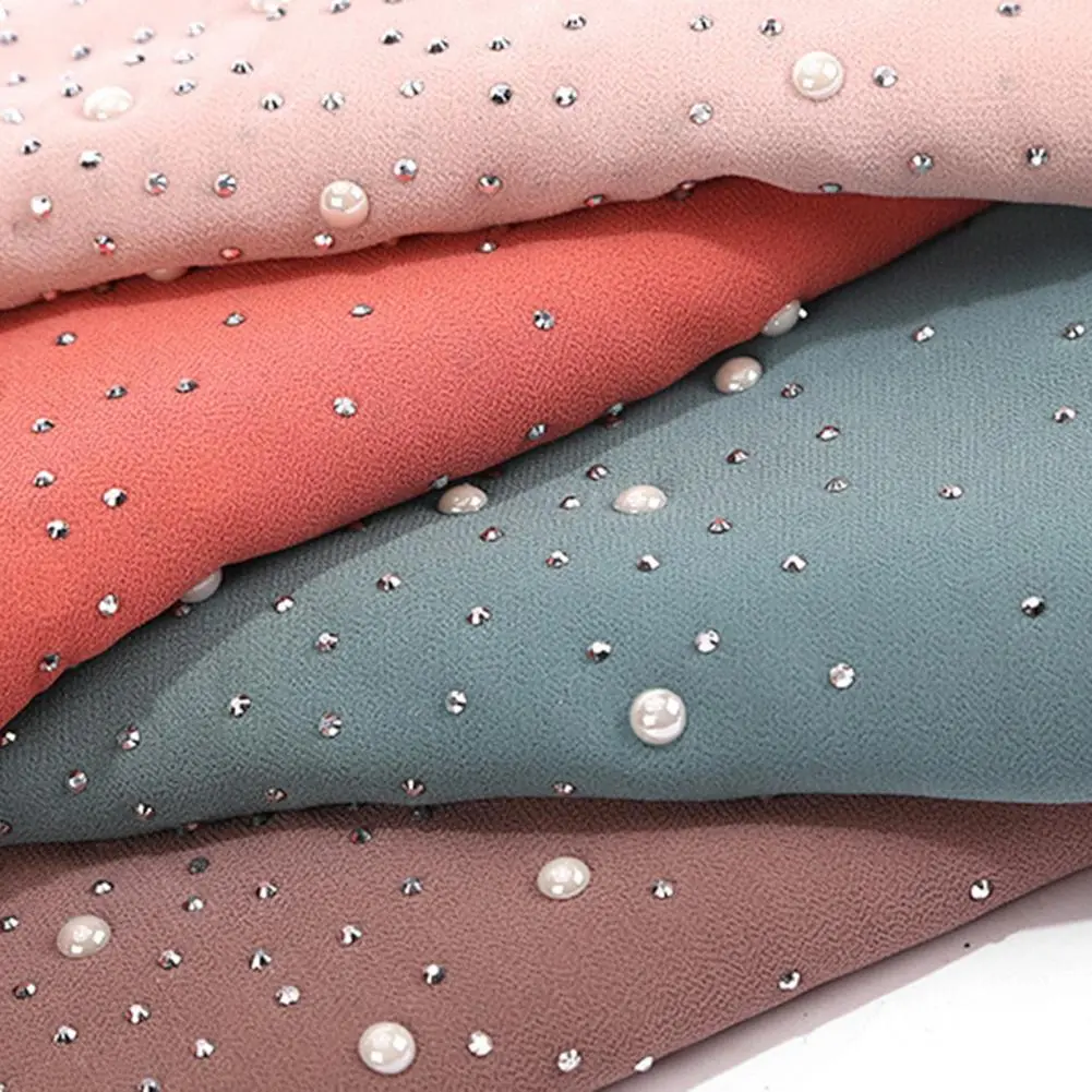 Simple Design Scarf Elegant Imitation Pearl Decor Lightweight Scarf Headwrap for Women Fashionable Solid Color Headscarf