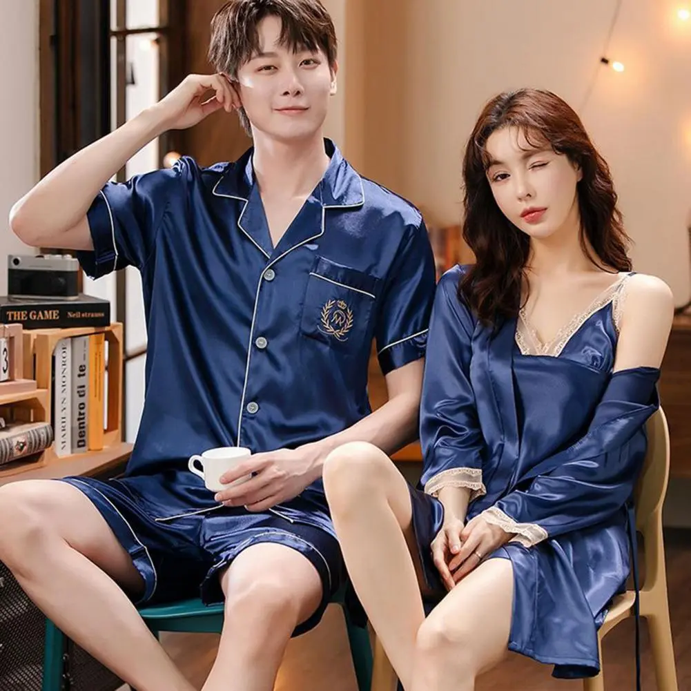 Couple Women Men Pajamas Set V Neck Camisole Sling Dress Sexy Nightgown Shorts Pants Men Night Pajamas Satin Pajama Sleepwear