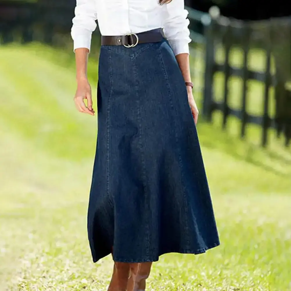 2025 Denim Midi Skirt Retro High Waist Skirt Large Hem Slimming Design Midi Skirt Summer Office Lady Vintage Denim Midi Skirts