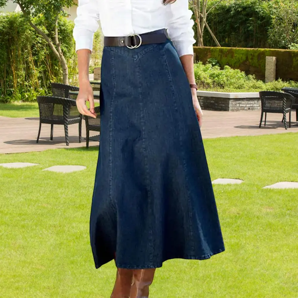 2025 Denim Midi Skirt Retro High Waist Skirt Large Hem Slimming Design Midi Skirt Summer Office Lady Vintage Denim Midi Skirts