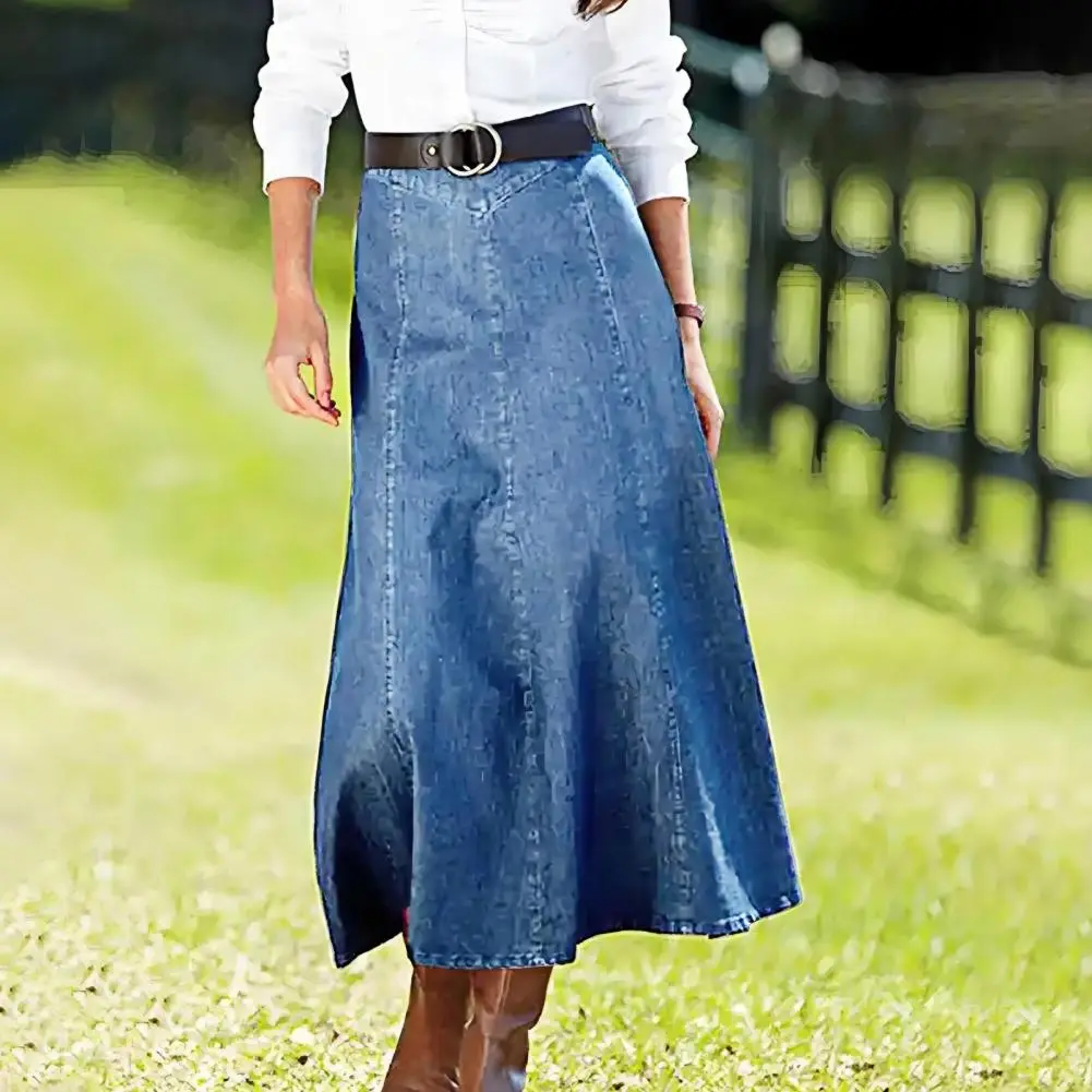 2025 Denim Midi Skirt Retro High Waist Skirt Large Hem Slimming Design Midi Skirt Summer Office Lady Vintage Denim Midi Skirts